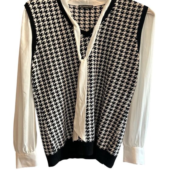 Adrianna Papell Women's M Houndstooth Knit Sweater Vest Black - Picture 1 of 13